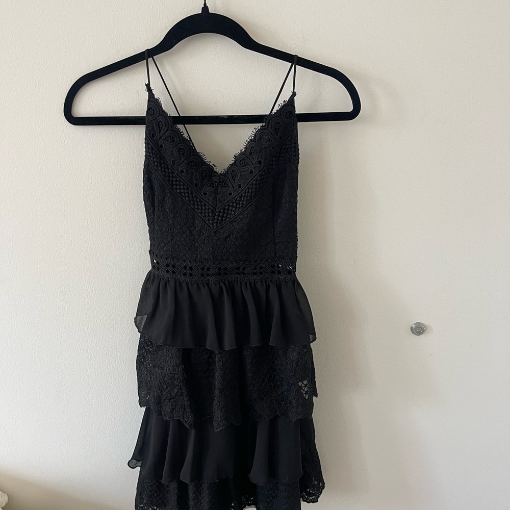 Lena Tiered Black Lace Dress
